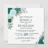 Rozen van de blauwgroen of Turkooise Waterverf Ele Kaart (Voorkant)