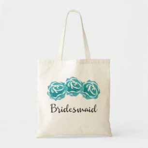 Rozen van de blauwgroen Waterverf Bridesmaid Tote Bag
