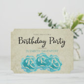 Rozen van de blauwgroen Waterverf op Tan Damask Bi Kaart (Staand voorkant)