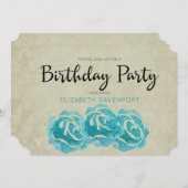 Rozen van de blauwgroen Waterverf op Tan Damask Bi Kaart (Voorkant / Achterkant)