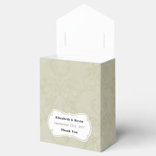 Rozen van de blauwgroen Waterverf op Tan Damask We Bedankdoosjes (Geopend)