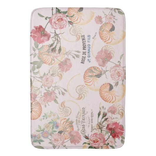 Rozen van de Franse ephemera Seashells Floral Bath Badmat (Voorkant Verticaal)