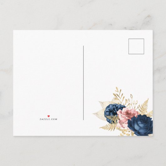  Rozen van de marine en van de Blush Wedding spare Aankondigingskaart (Achterkant)