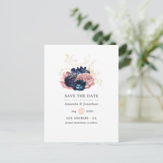  Rozen van de marine en van de Blush Wedding spare Aankondigingskaart (Staand voorkant)