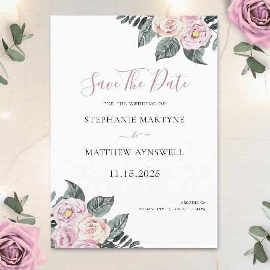 Rozen van de mosterdachtige Waterverf Roze bloesse Save The Date