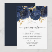 Rozen van de Romantische marine Elegant Quinceaner Kaart (Voorkant / Achterkant)