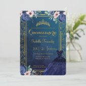 Rozen van de Royal Blue Navy Glitter Dress Quincea Kaart (Staand voorkant)