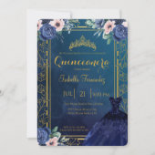 Rozen van de Royal Blue Navy Glitter Dress Quincea Kaart (Voorkant)