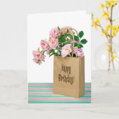 Rozen van de roze verjaardag kaart (Gele Bloem)