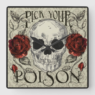 Rozen van de schedel en de loopklok, dag van het d vierkante klok