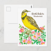 Rozen van de State Bird of North Dakota Meadowlark Briefkaart (Voorkant / Achterkant)