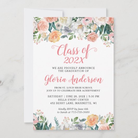 Rozen van de tuin Bloom Floral Klasse 2022 Afstude Kaart (Voorkant)