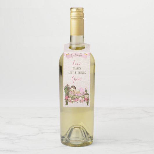 Rozen van de tuinbloem Roze ivoor Baby shower Flessenhanger (Op fles)