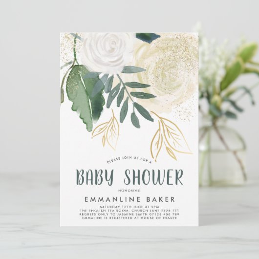 Rozen van de waterverf en Baby shower van de oliev Kaart (Staand voorkant)