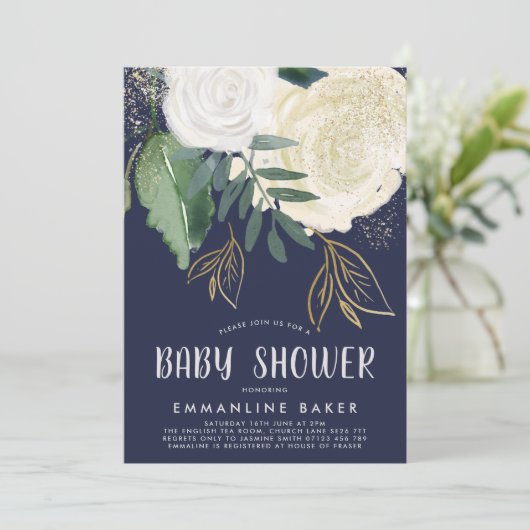 Rozen van de waterverf en Baby shower van de oliev Kaart (Staand voorkant)