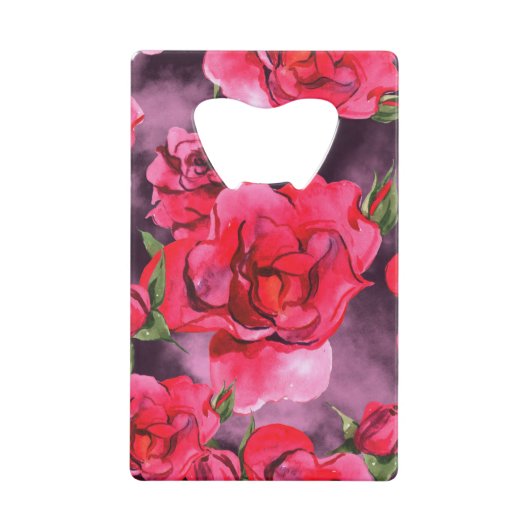 Rozen van de waterverf op het rokerige Paarse  Creditkaart Flessenopener (Voorkant)