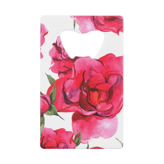 Rozen van de waterverf op wit creditkaart flessenopener (Voorkant)
