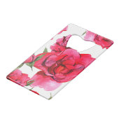 Rozen van de waterverf op wit creditkaart flessenopener (Voorkant Gekanteld)