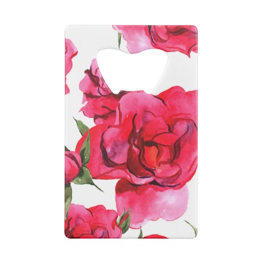 Rozen van de waterverf op wit creditkaart flessenopener (Achterkant)