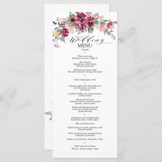 Rozen van de waterverf van Bourgogne Menu (Voorkant / Achterkant)