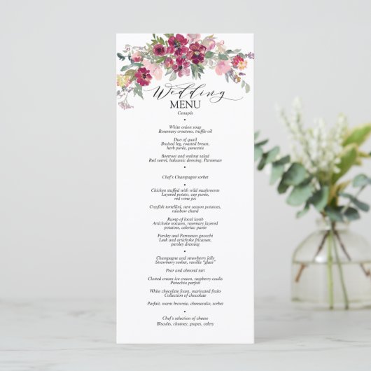 Rozen van de waterverf van Bourgogne Menu (Staand voorkant)