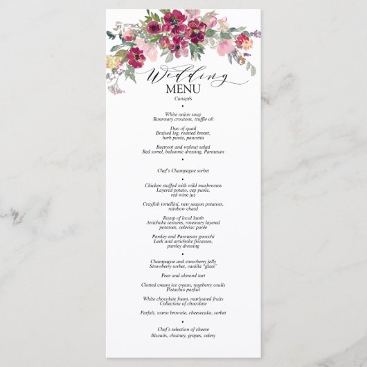 Rozen van de waterverf van Bourgogne Menu (Voorkant)