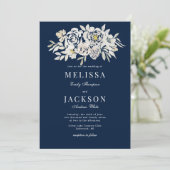 Rozen van de Waterverf van de Blush & Navy Wedding Kaart (Staand voorkant)