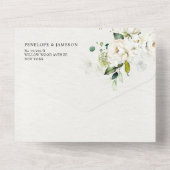 Rozen van de witte ivoor Floral Botanical Wedding All In One Uitnodiging (Achterkant)