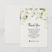Rozen van de witte ivoor Floral Botanical Wedding Bedankkaart (Voorkant / Achterkant)