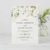 Rozen van de witte ivoor Floral Botanical Wedding Kaart (Staand voorkant)