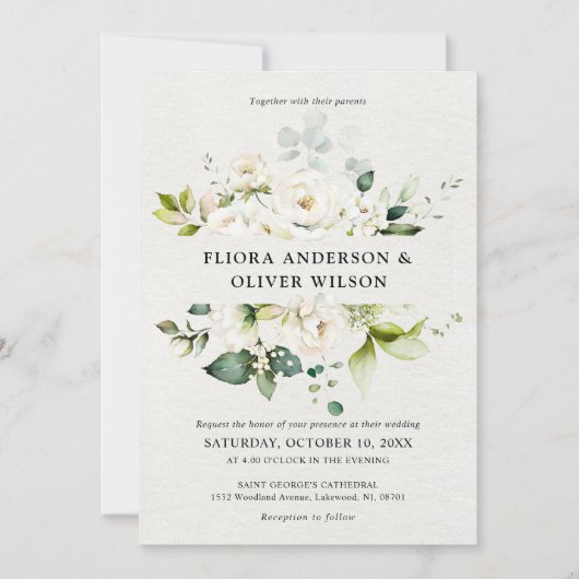 Rozen van de witte ivoor Floral Botanical Wedding Kaart (Voorkant)