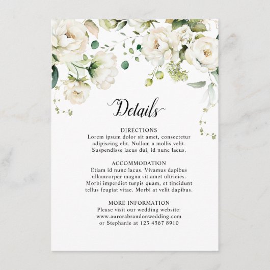 Rozen van de witte ivoor Floral botanische bruilof Informatiekaartje (Voorkant)