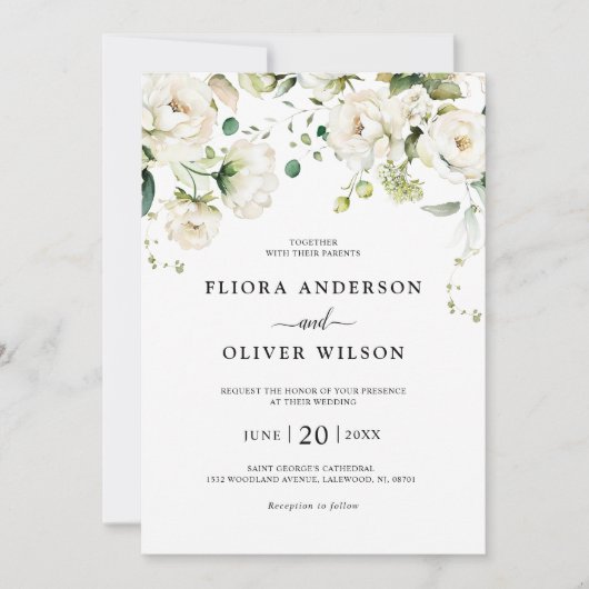 Rozen van de witte ivoor Floral botanische bruilof Kaart (Voorkant)