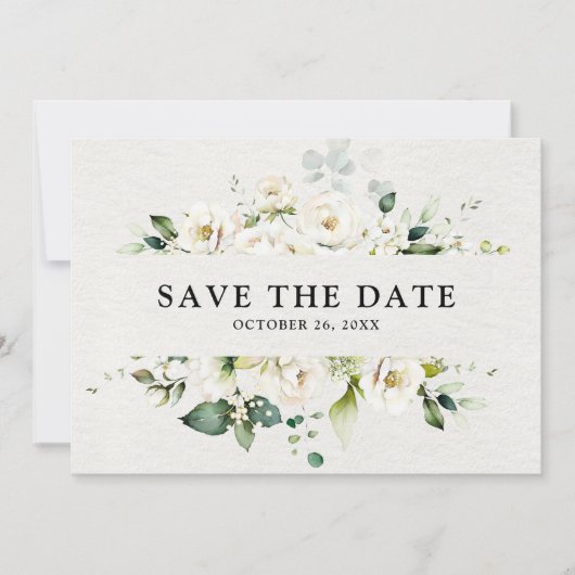 Rozen van de witte ivoren kruis Floral botanical W Save The Date (Voorkant)
