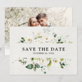 Rozen van de witte ivoren kruis Floral botanical W Save The Date (Voorkant / Achterkant)