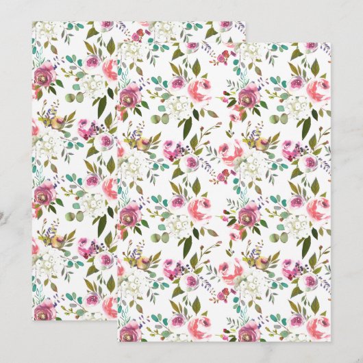 Rozen van de zoete Waterverf Flowers Aankondiging (Voorkant / Achterkant)