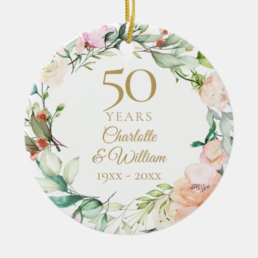 Rozen van de zoete Waterverf Garland 50e Jubileum Keramisch Ornament (Voorkant)