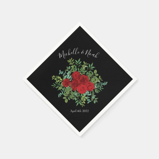 Rozen van de zwarte rode bruiloft servet (Hoek)