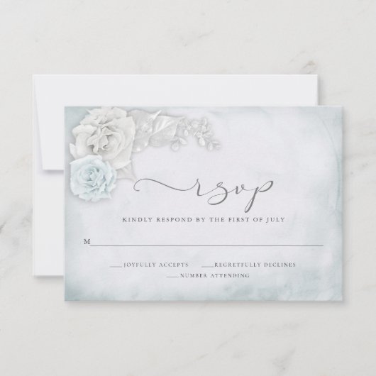  Rozen van Elegant Blue en Porcelain RSVP Kaartje (Voorkant)