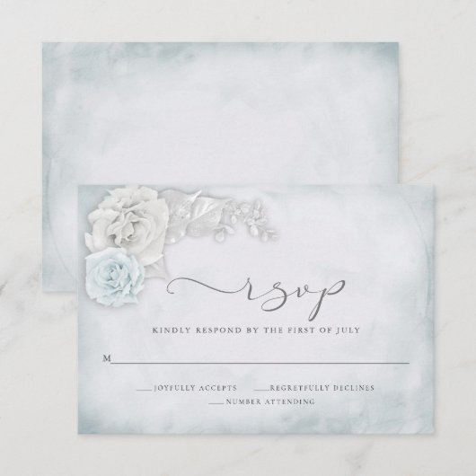  Rozen van Elegant Blue en Porcelain RSVP Kaartje (Voorkant / Achterkant)