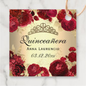 Rozen van goudmakreel en rode flora Quinceanera Bedankjes Labels (Achterkant)