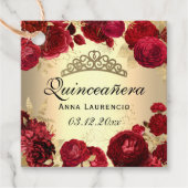 Rozen van goudmakreel en rode flora Quinceanera Bedankjes Labels (Voorkant)