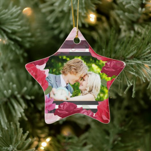 Rozen van het Jubileum van het huwelijk, Stripes,  Keramisch Ornament (Boom)