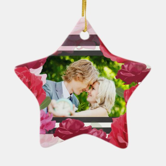 Rozen van het Jubileum van het huwelijk, Stripes,  Keramisch Ornament (Achterkant)