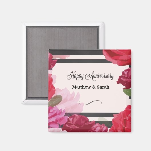 Rozen van het Jubileum van het huwelijk, Stripes,  Magneet (Voorkant / Achterkant)