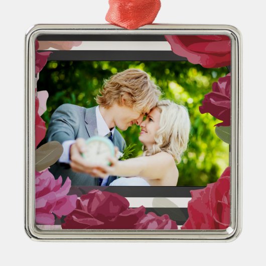 Rozen van het Jubileum van het huwelijk, Stripes,  Metalen Ornament (Voorkant)