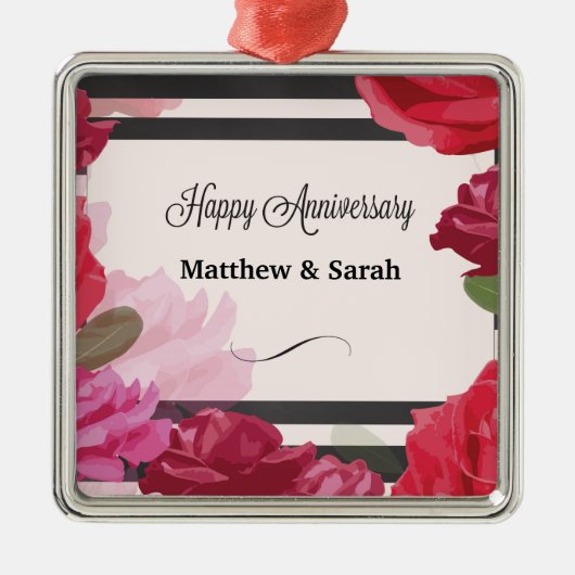 Rozen van het Jubileum van het huwelijk, Stripes,  Metalen Ornament (Voorkant)