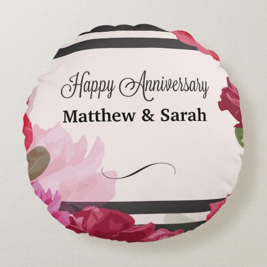 Rozen van het Jubileum van het huwelijk, Stripes,  Rond Kussen (Voorkant)