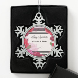 Rozen van het Jubileum van het huwelijk, Stripes,  Tin Sneeuwvlok Ornament