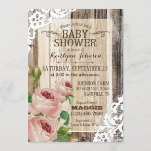 Rozen van het land en Rustisch Baby shower van hou Kaart